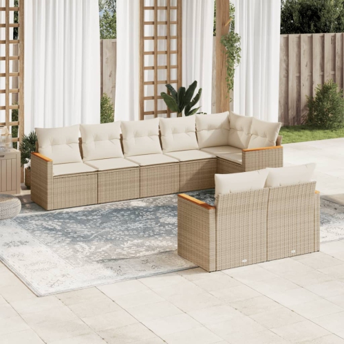 Ensemble de 8 pièces avec divan de jardin et coussins en rotin polyester beige VidaXL