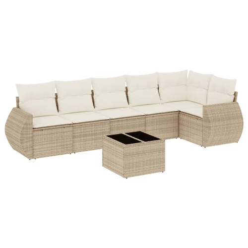 Ensemble de 7 pièces avec divan de jardin et coussins en rotin polyester beige VidaXL