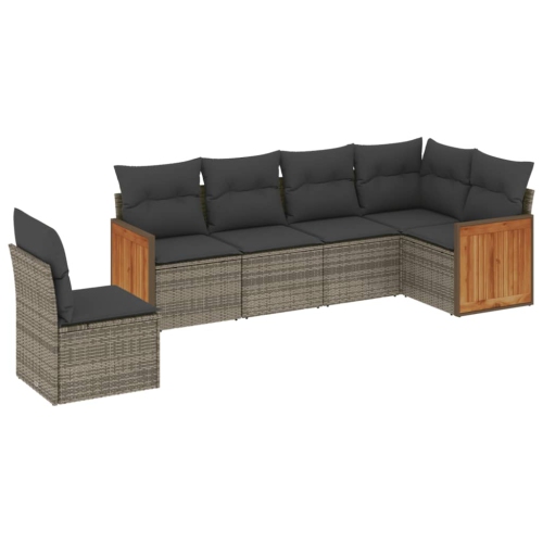 vidaXL 6 Piece Garden Sofa Set with Cushions Grey Poly Rattan