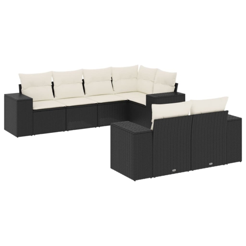 vidaXL 7 Piece Garden Sofa Set with Cushions Black Poly Rattan