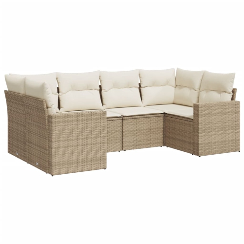 vidaXL 6 Piece Garden Sofa Set with Cushions Beige Poly Rattan