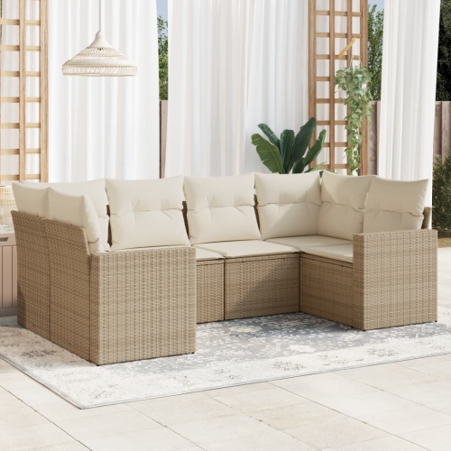 vidaXL 6 Piece Garden Sofa Set with Cushions Beige Poly Rattan