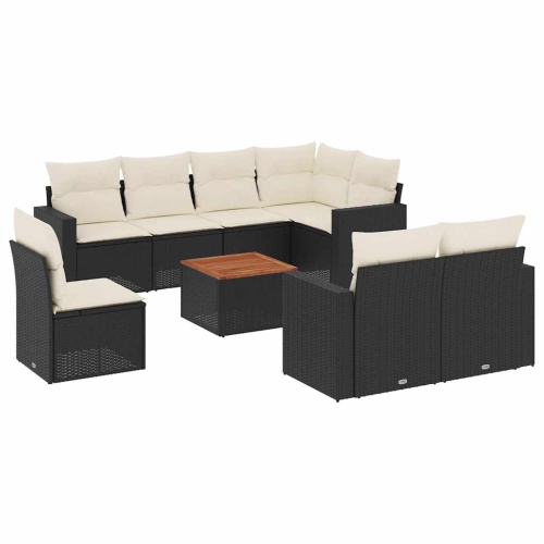 Ensemble de 9 pièces avec canapé de jardin et coussins en rotin de polyester noir VidaXL