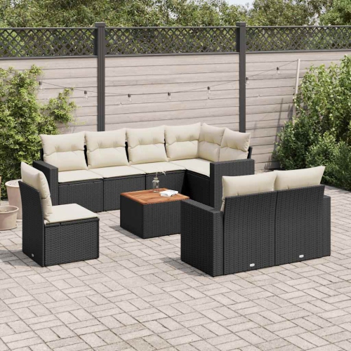 Ensemble de 9 pièces avec canapé de jardin et coussins en rotin de polyester noir VidaXL