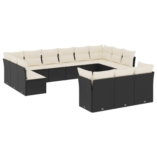 Ensemble de 13 pièces avec canapé de jardin et coussins en rotin de polyester noir VidaXL