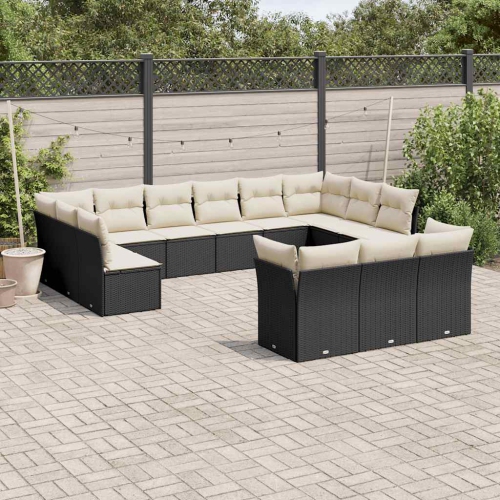 Ensemble de 13 pièces avec canapé de jardin et coussins en rotin de polyester noir VidaXL