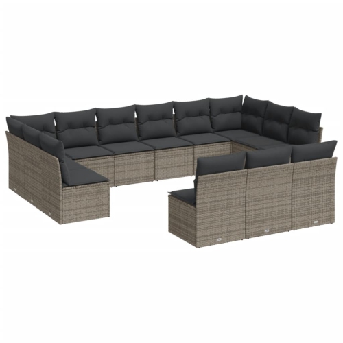 vidaXL 13 Piece Garden Sofa Set with Cushions Grey Poly Rattan