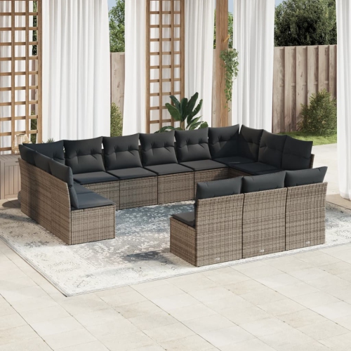 vidaXL 13 Piece Garden Sofa Set with Cushions Grey Poly Rattan