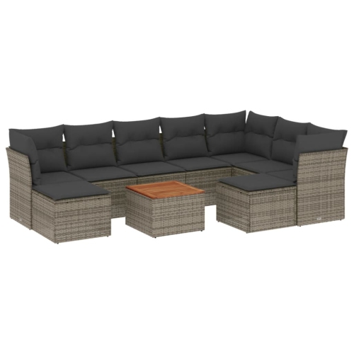 vidaXL 10 Piece Garden Sofa Set with Cushions Grey Poly Rattan