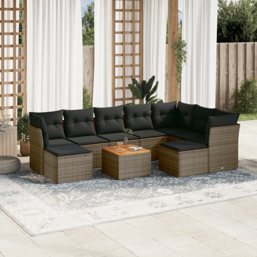 vidaXL 10 Piece Garden Sofa Set with Cushions Grey Poly Rattan
