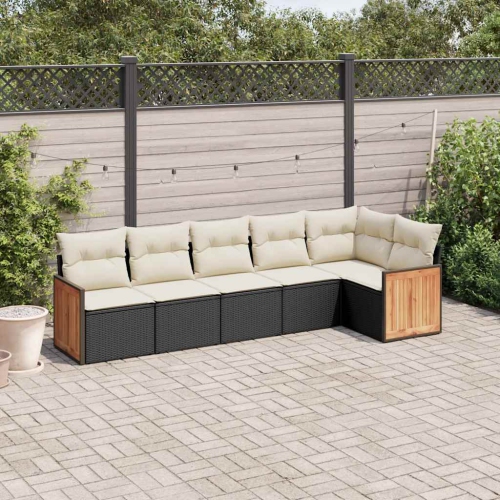 Ensemble de 6 pièces avec canapé de jardin et coussins en rotin de polyester noir VidaXL