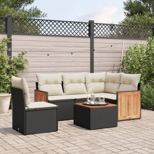 Ensemble de 6 pièces avec canapé de jardin et coussins en rotin de polyester noir VidaXL