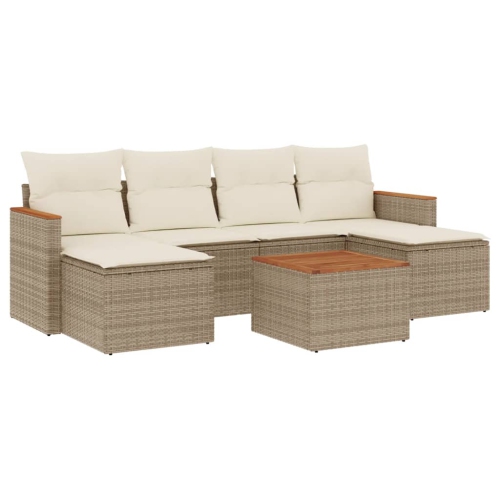 Ensemble de 7 pièces avec divan de jardin et coussins en rotin polyester beige VidaXL