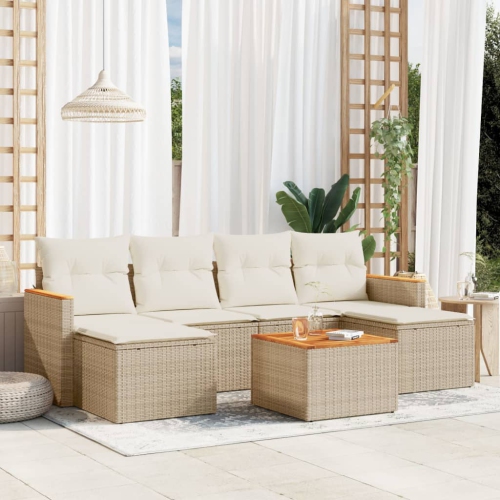 Ensemble de 7 pièces avec divan de jardin et coussins en rotin polyester beige VidaXL