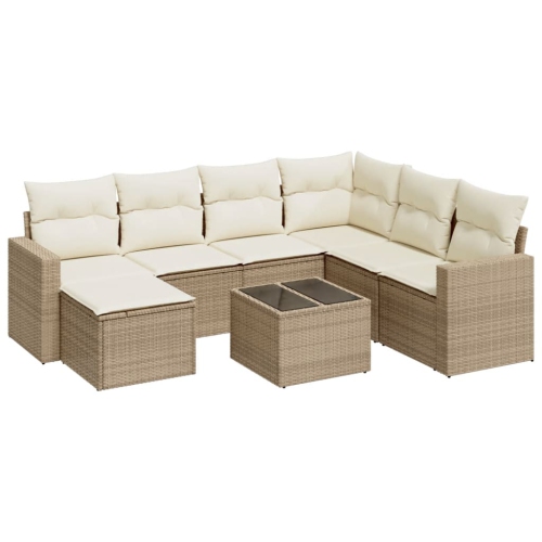 Ensemble de 8 pièces avec divan de jardin et coussins en rotin polyester beige VidaXL