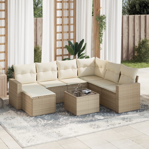 Ensemble de 8 pièces avec divan de jardin et coussins en rotin polyester beige VidaXL