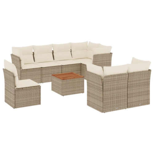 Ensemble de 9 pièces avec divan de jardin et coussins en rotin polyester beige VidaXL