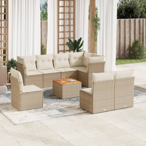 Ensemble de 9 pièces avec divan de jardin et coussins en rotin polyester beige VidaXL