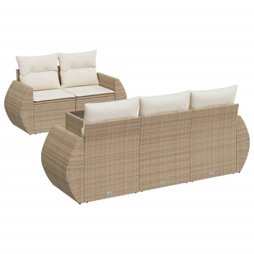 vidaXL 6 Piece Garden Sofa Set with Cushions Beige Poly Rattan