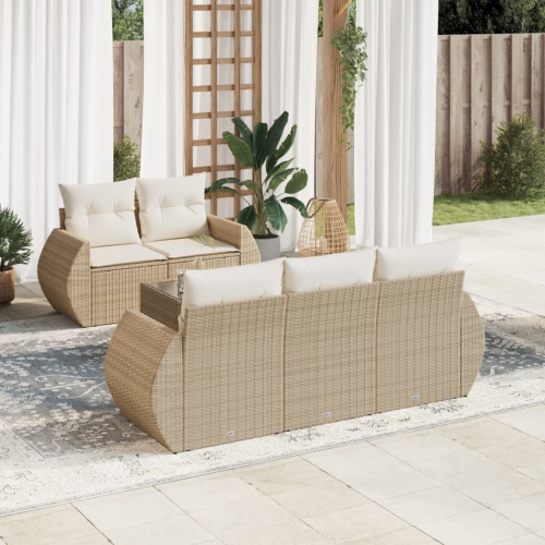vidaXL 6 Piece Garden Sofa Set with Cushions Beige Poly Rattan