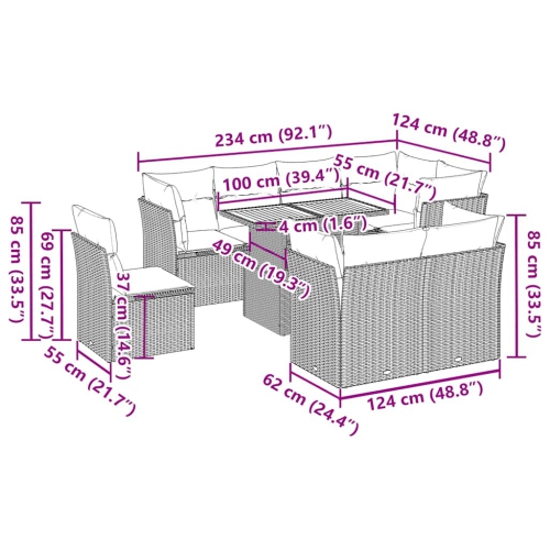 vidaXL 9 Piece Garden Sofa Set with Cushions Black Poly Rattan