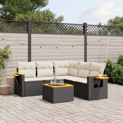 vidaXL 6 Piece Garden Sofa Set with Cushions Black Poly Rattan