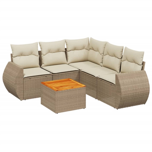 vidaXL 6 Piece Garden Sofa Set with Cushions Beige Poly Rattan