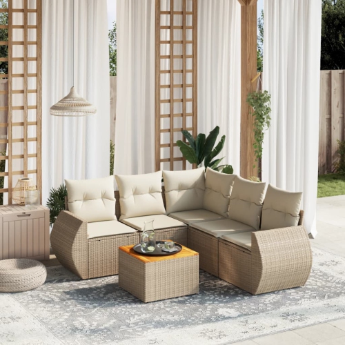 vidaXL 6 Piece Garden Sofa Set with Cushions Beige Poly Rattan