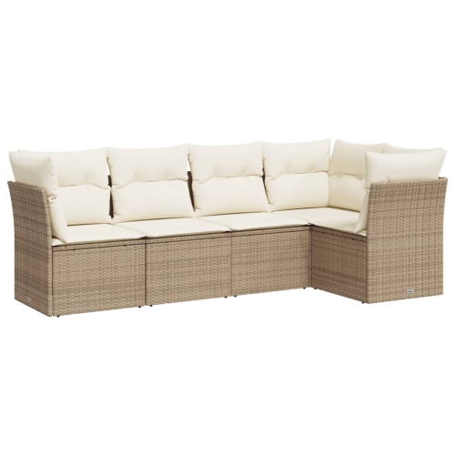 vidaXL 5 Piece Garden Sofa Set with Cushions Beige Poly Rattan