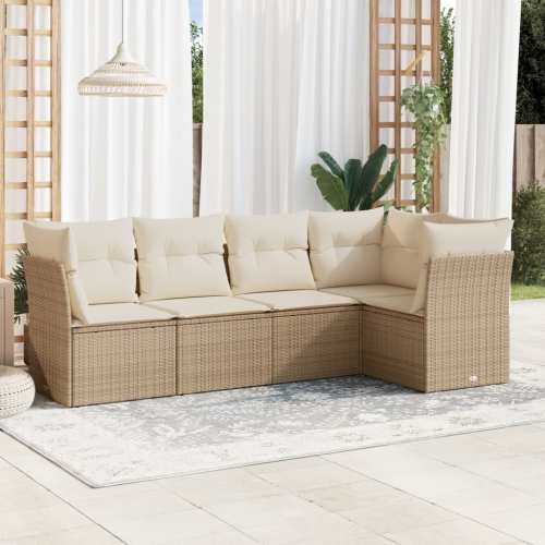vidaXL 5 Piece Garden Sofa Set with Cushions Beige Poly Rattan