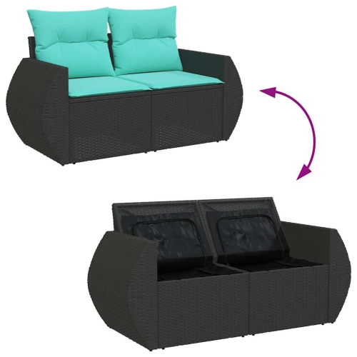 vidaXL 10 Piece Garden Sofa Set with Cushions Black Poly Rattan Acacia
