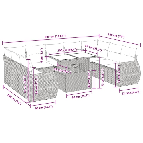 vidaXL 10 Piece Garden Sofa Set with Cushions Black Poly Rattan Acacia