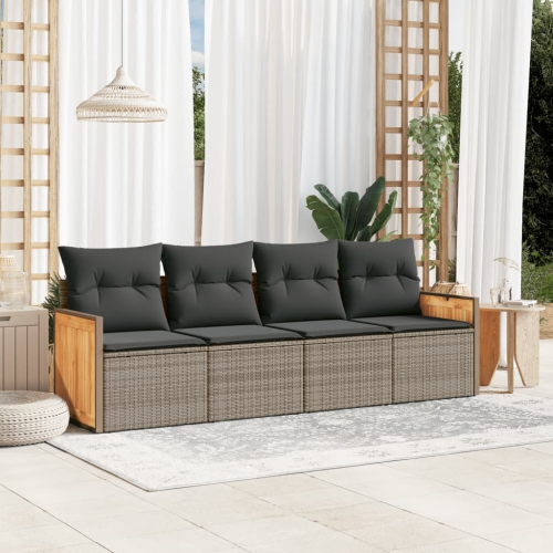 Ensemble de 4 pièces avec divan de jardin et coussins gris en rotin de polyester