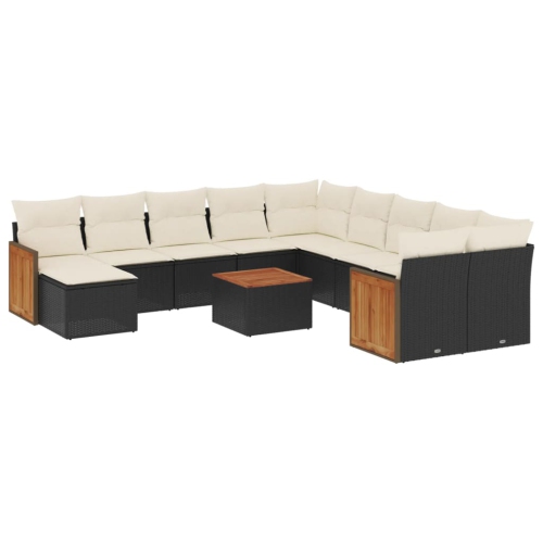 Ensemble de 12 pièces avec canapé de jardin et coussins en rotin de polyester noir VidaXL