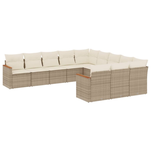 Ensemble de 11 pièces avec divan de jardin et coussins en rotin polyester beige VidaXL