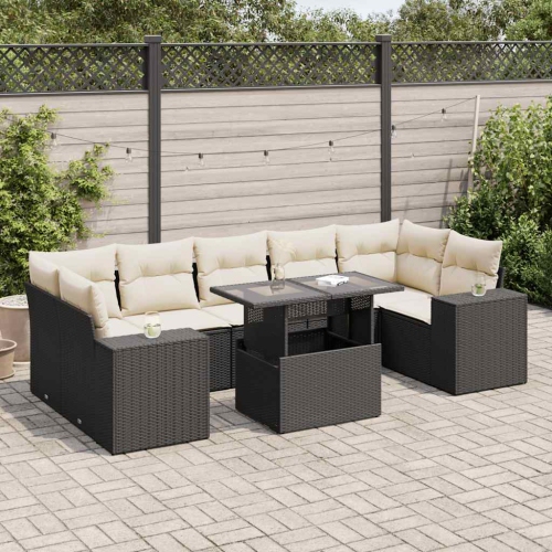 vidaXL 8 Piece Garden Sofa Set with Cushions Black Poly Rattan