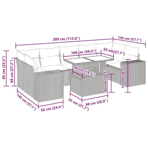 vidaXL 8 Piece Garden Sofa Set with Cushions Black Poly Rattan