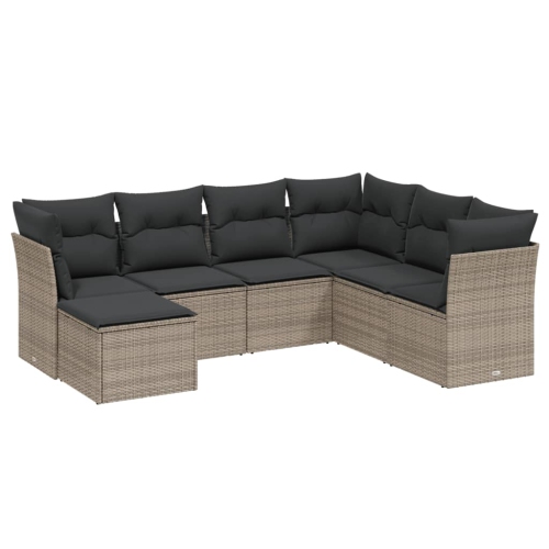 vidaXL 7 Piece Garden Sofa Set with Cushions Grey Poly Rattan