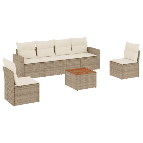 vidaXL 7 Piece Garden Sofa Set with Cushions Beige Poly Rattan