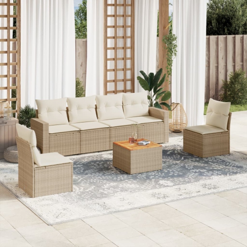 vidaXL 7 Piece Garden Sofa Set with Cushions Beige Poly Rattan