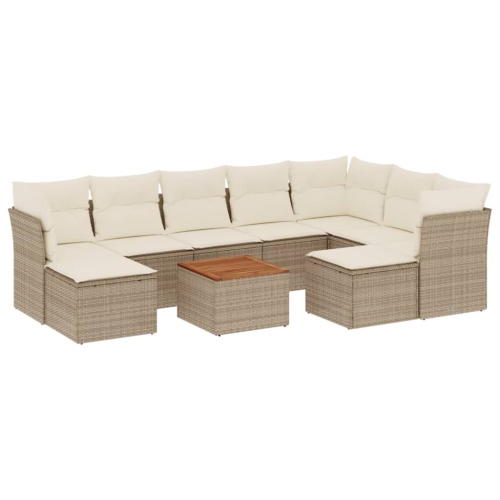 Ensemble de 10 pièces avec divan de jardin et coussins en rotin polyester beige VidaXL