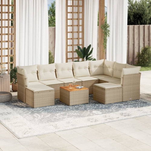 Ensemble de 10 pièces avec divan de jardin et coussins en rotin polyester beige VidaXL