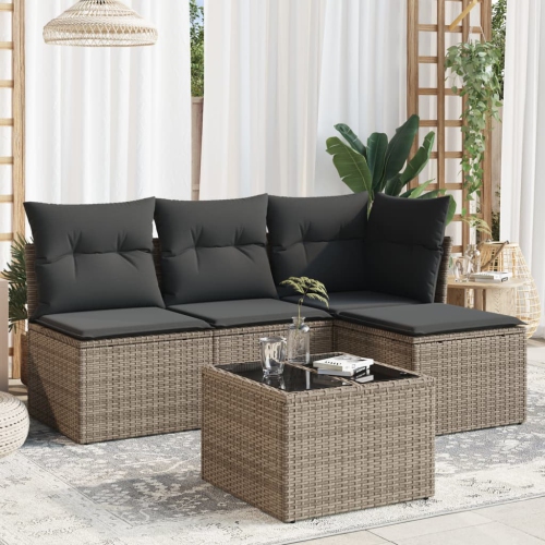 vidaXL 5 Piece Garden Sofa Set with Cushions Grey Poly Rattan