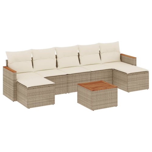 Ensemble de 8 pièces avec divan de jardin et coussins en rotin polyester beige VidaXL