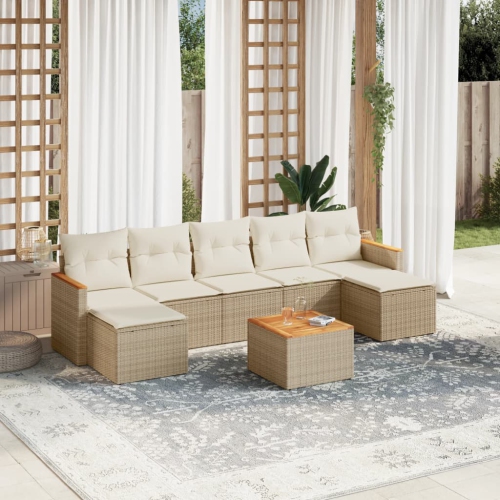 Ensemble de 8 pièces avec divan de jardin et coussins en rotin polyester beige VidaXL