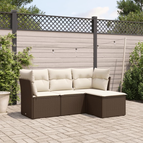 vidaXL 4 Piece Garden Sofa Set with Cushions Brown Poly Rattan