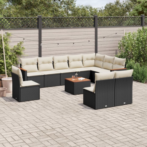 vidaXL 11 Piece Garden Sofa Set with Cushions Black Poly Rattan