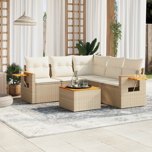 vidaXL 6 Piece Garden Sofa Set with Cushions Beige Poly Rattan