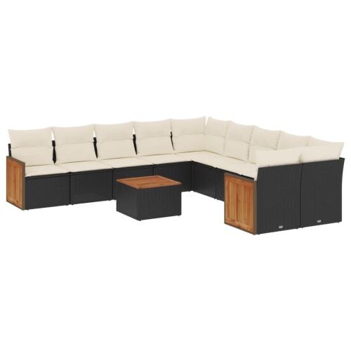 Ensemble de 11 pièces avec canapé de jardin et coussins en rotin de polyester noir VidaXL