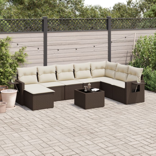 vidaXL 9 Piece Garden Sofa Set with Cushions Brown Poly Rattan